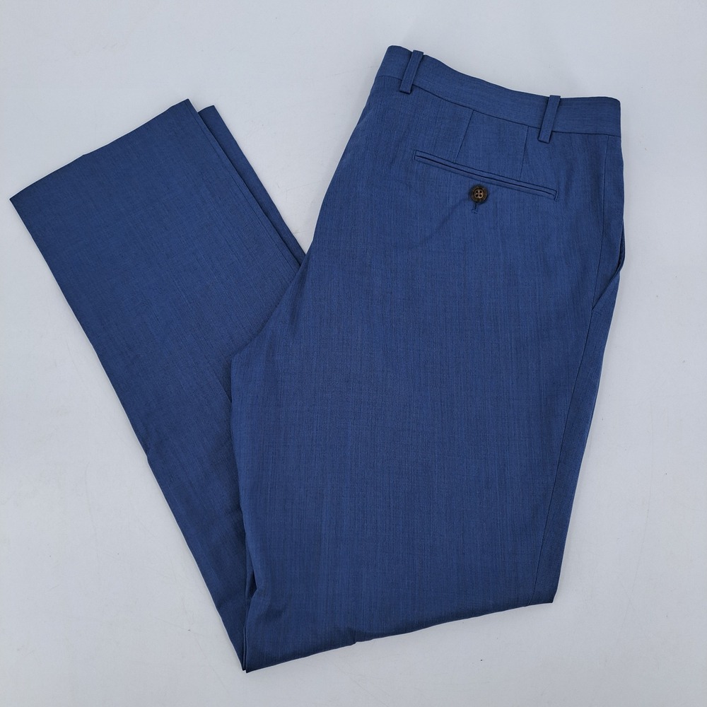 Indochino Yaletown 54 Dress Pants Mens 38x30 Blue Textured Wool Blend Flat Front